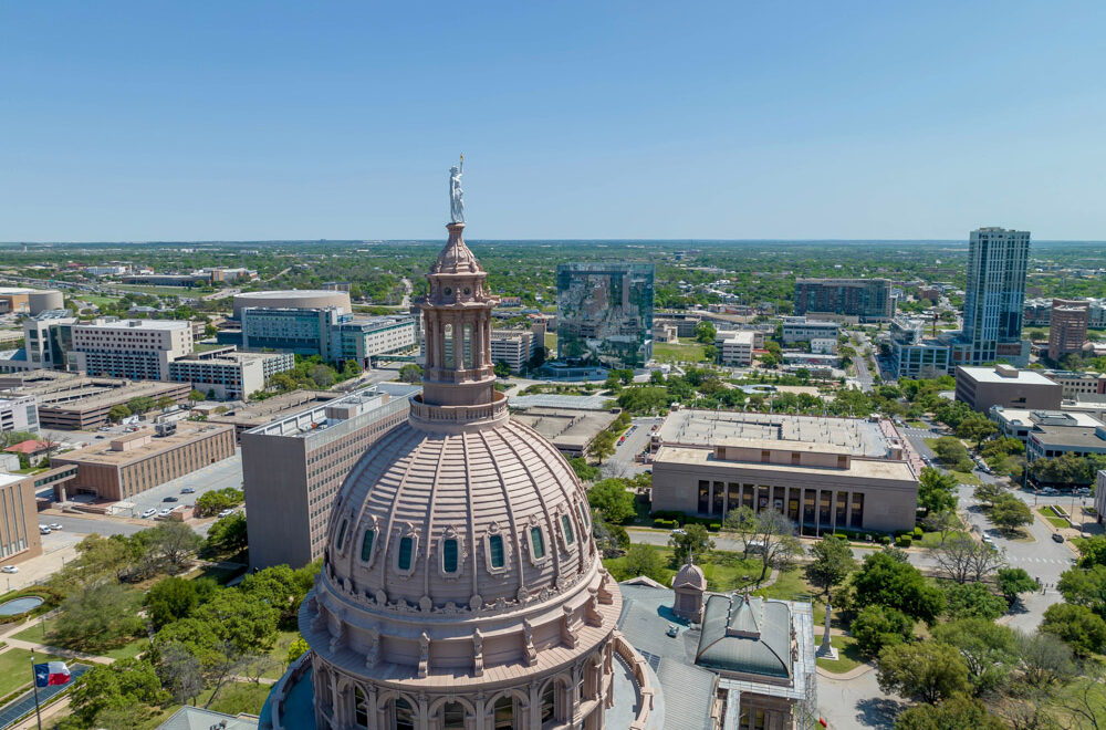 Aerial,View,Of,The,Texas,State,Capitol,Building,In,The